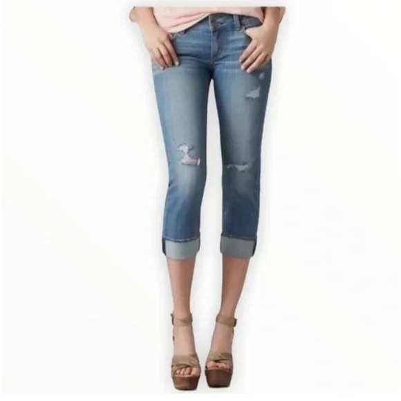 American Eagle Artist Crop Jeans Low Rise Distressed Blue Size 0 Y2K Style - Picture 7 of 8